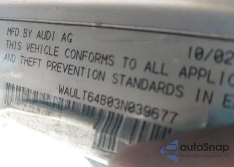 2003 Audi A6 3.0 z USA, uszkodzony, nr VIN WAULT64B03N039677